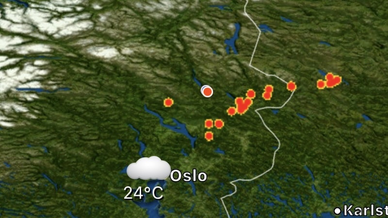 Torden omkring Rena og Deset 250713 rena vejrkort